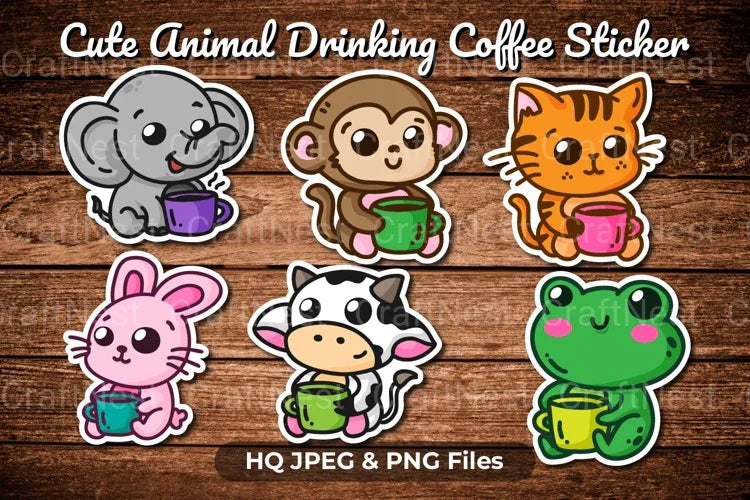 Cute Animals Drinking Coffee Clipart Bundle - CraftNest - Digital Crafting and Art