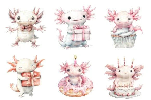 Cute Axolotl Birthday Clipart Bundle - CraftNest - Digital Crafting and Art
