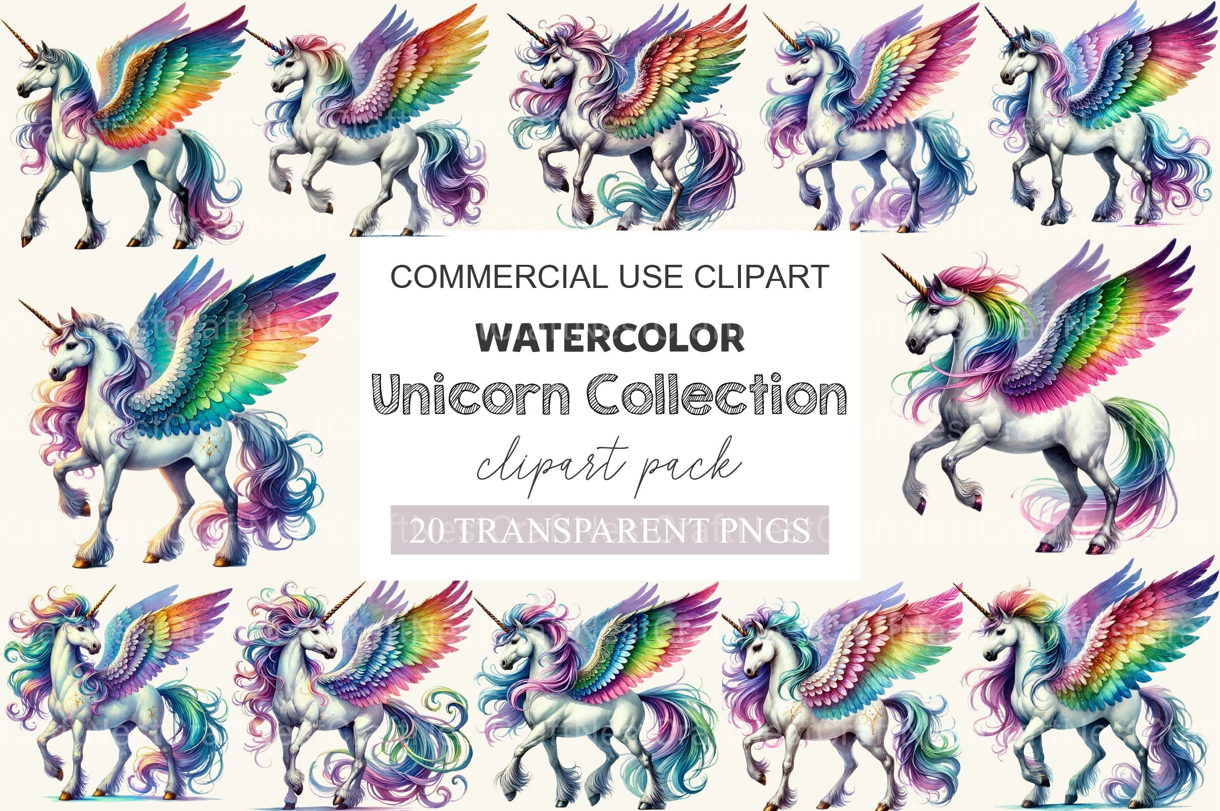 Cute Baby Unicorn Collection Clipart Bundle