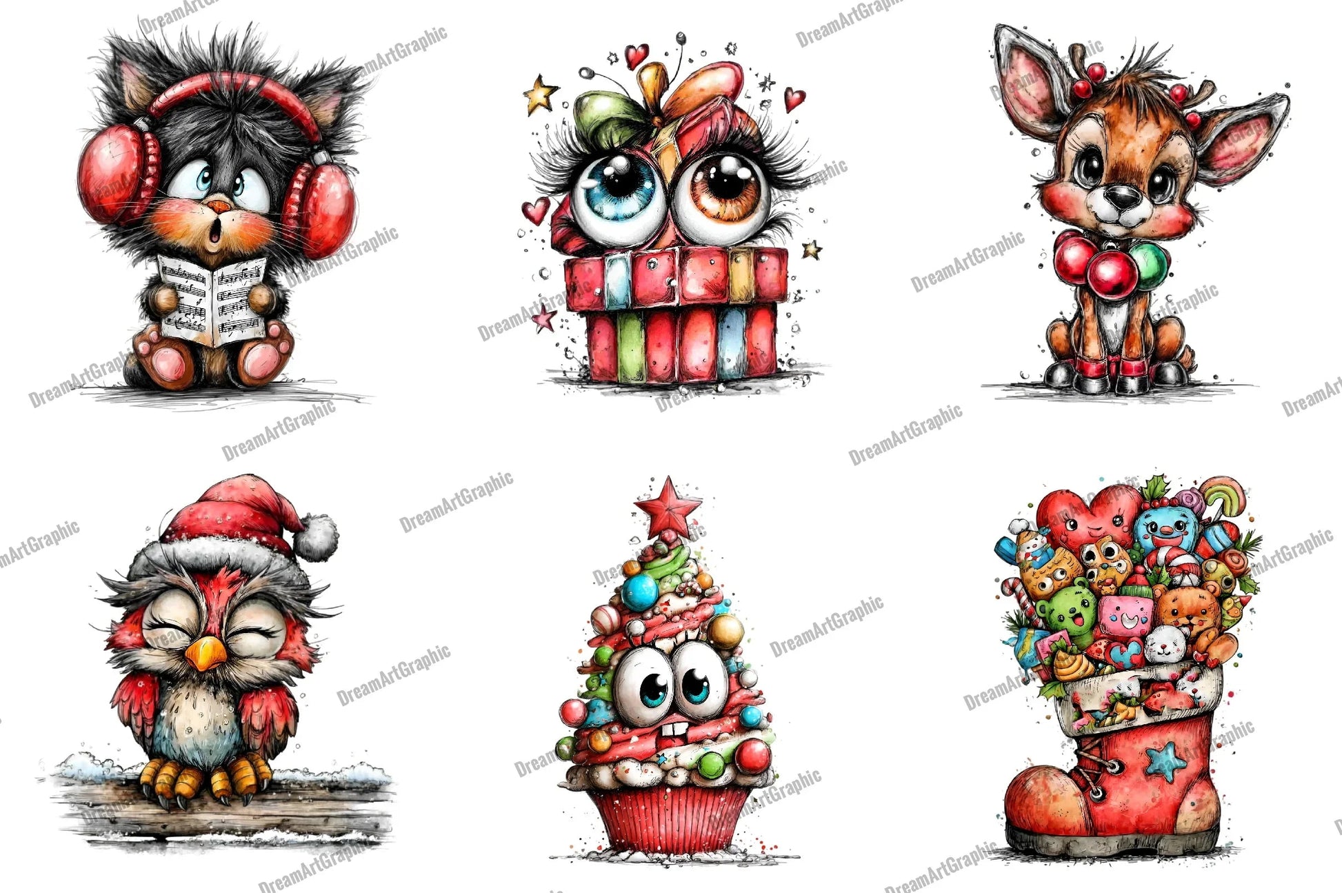 Cute Cartoon Christmas Clipart Bundle - CraftNest - Digital Crafting and Art