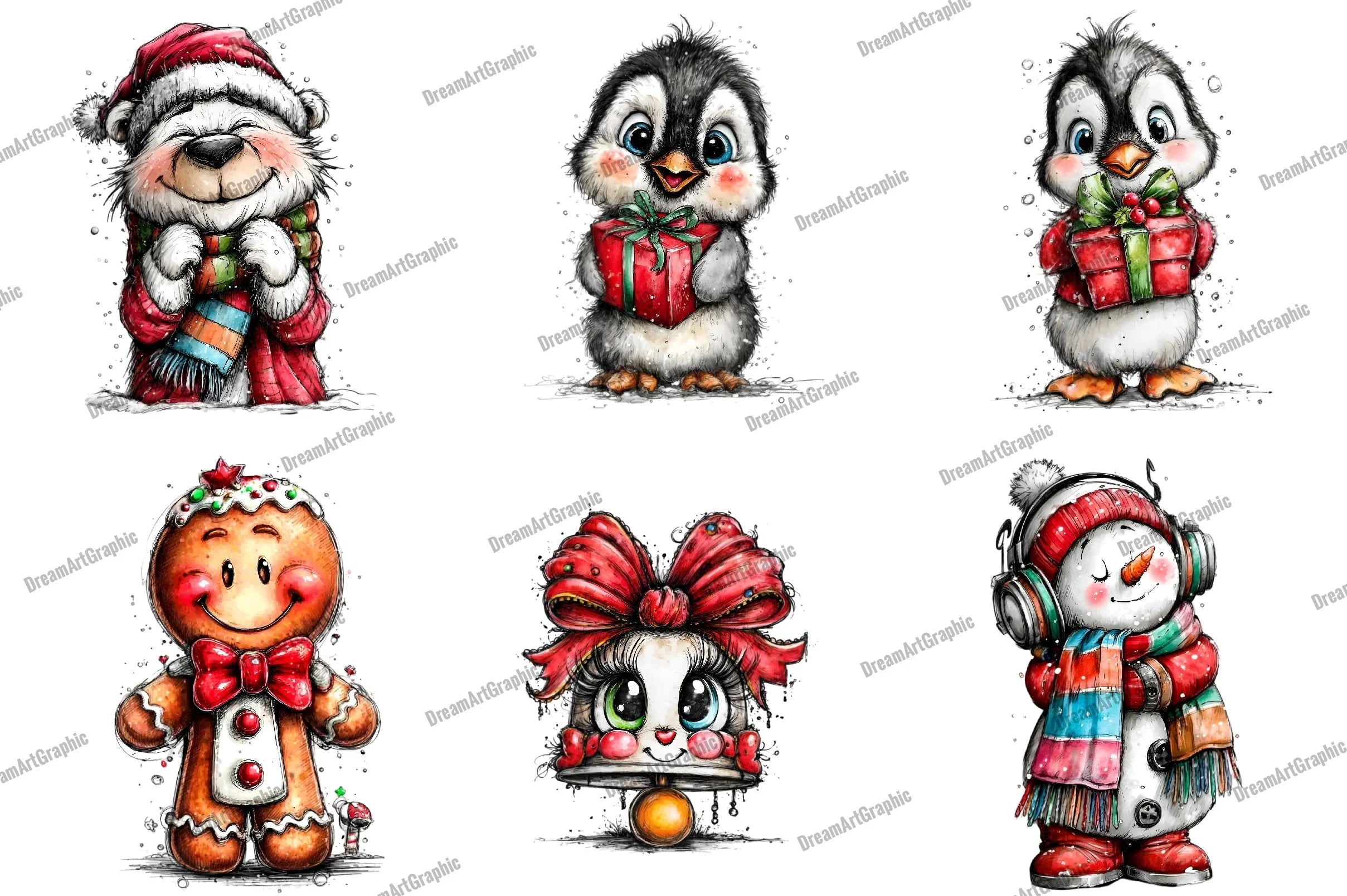 Cute Cartoon Christmas Clipart Bundle - CraftNest - Digital Crafting and Art