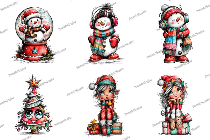 Cute Cartoon Christmas Clipart Bundle - CraftNest - Digital Crafting and Art
