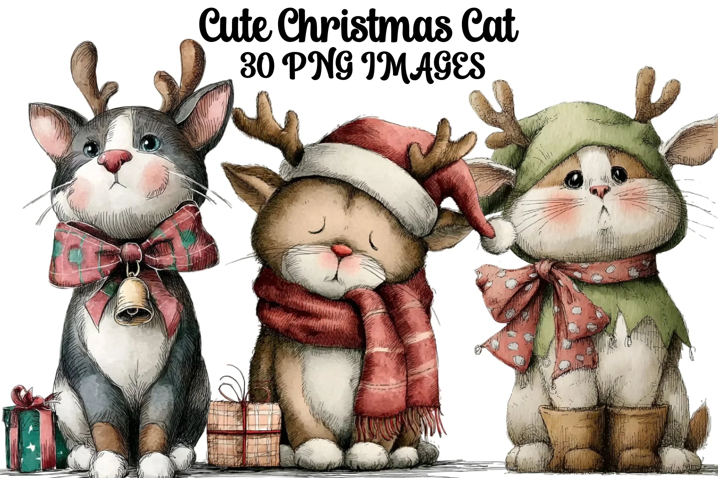 Cute Christmas Cat Clipart Bundle - CraftNest - Digital Crafting and Art