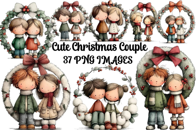 Cute Christmas Couple Clipart Bundle - CraftNest - Digital Crafting and Art