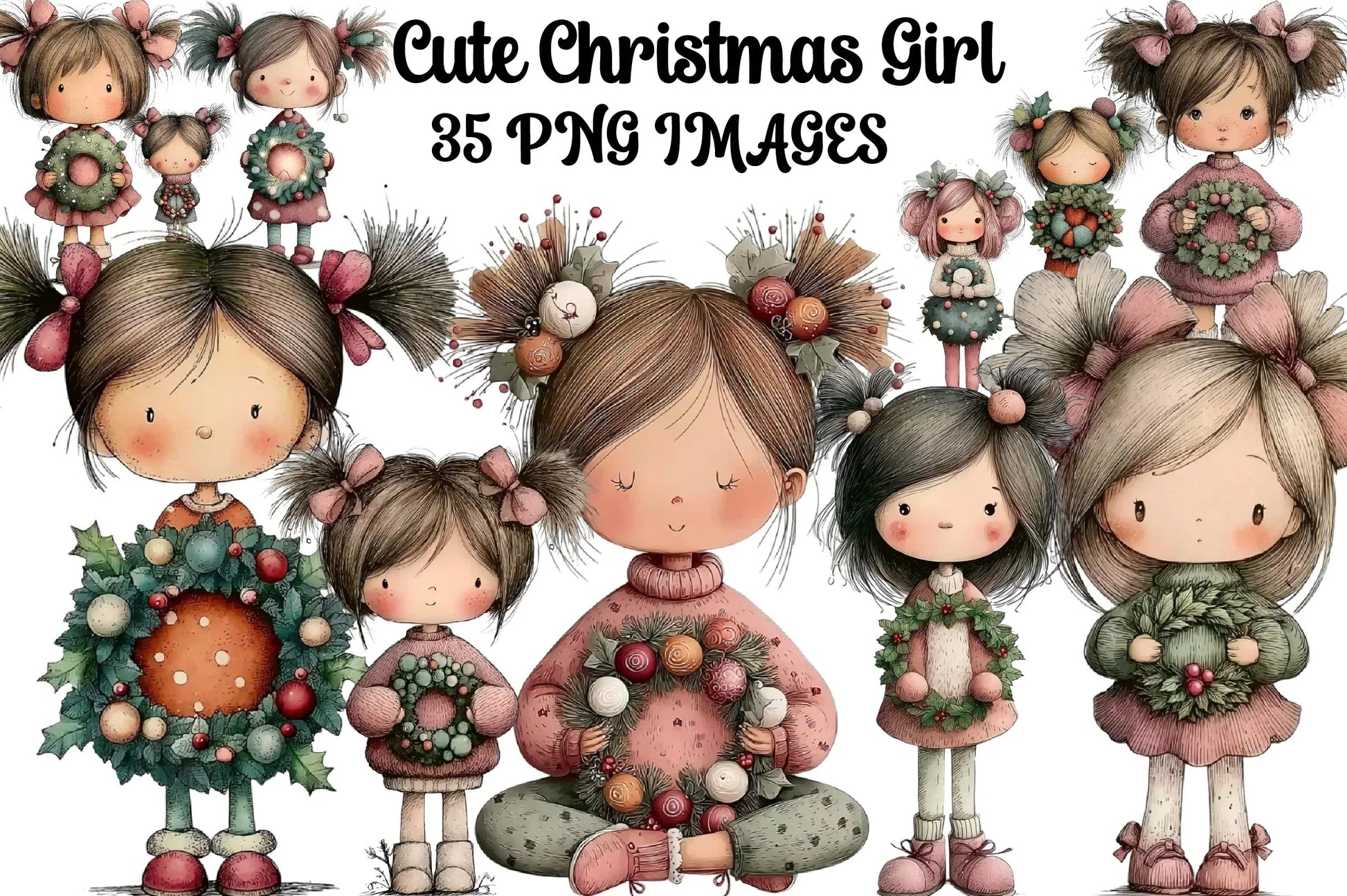 Cute Christmas Girl Clipart Bundle - CraftNest - Digital Crafting and Art