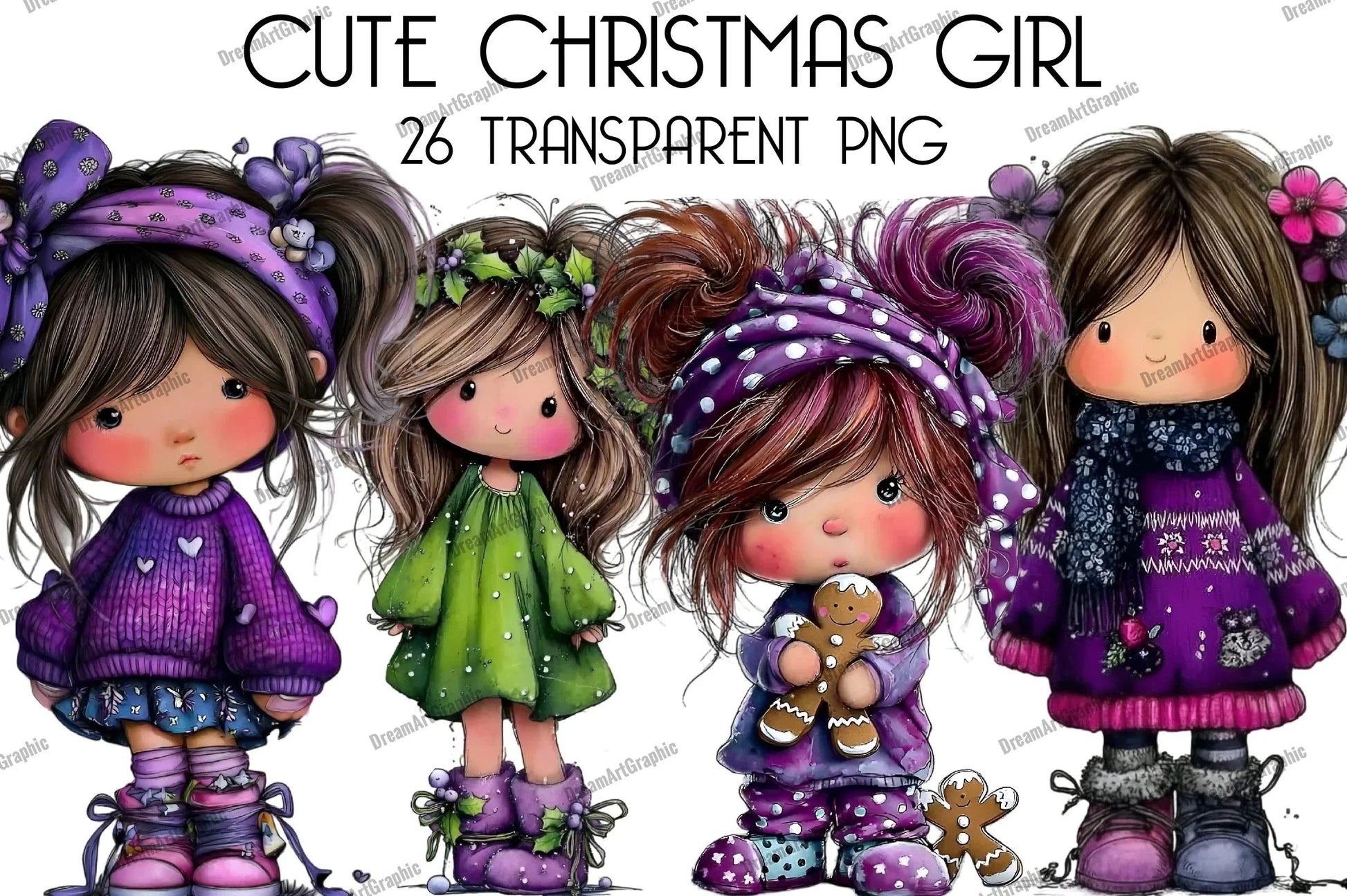 Cute Christmas Girl Clipart Bundle - CraftNest - Digital Crafting and Art