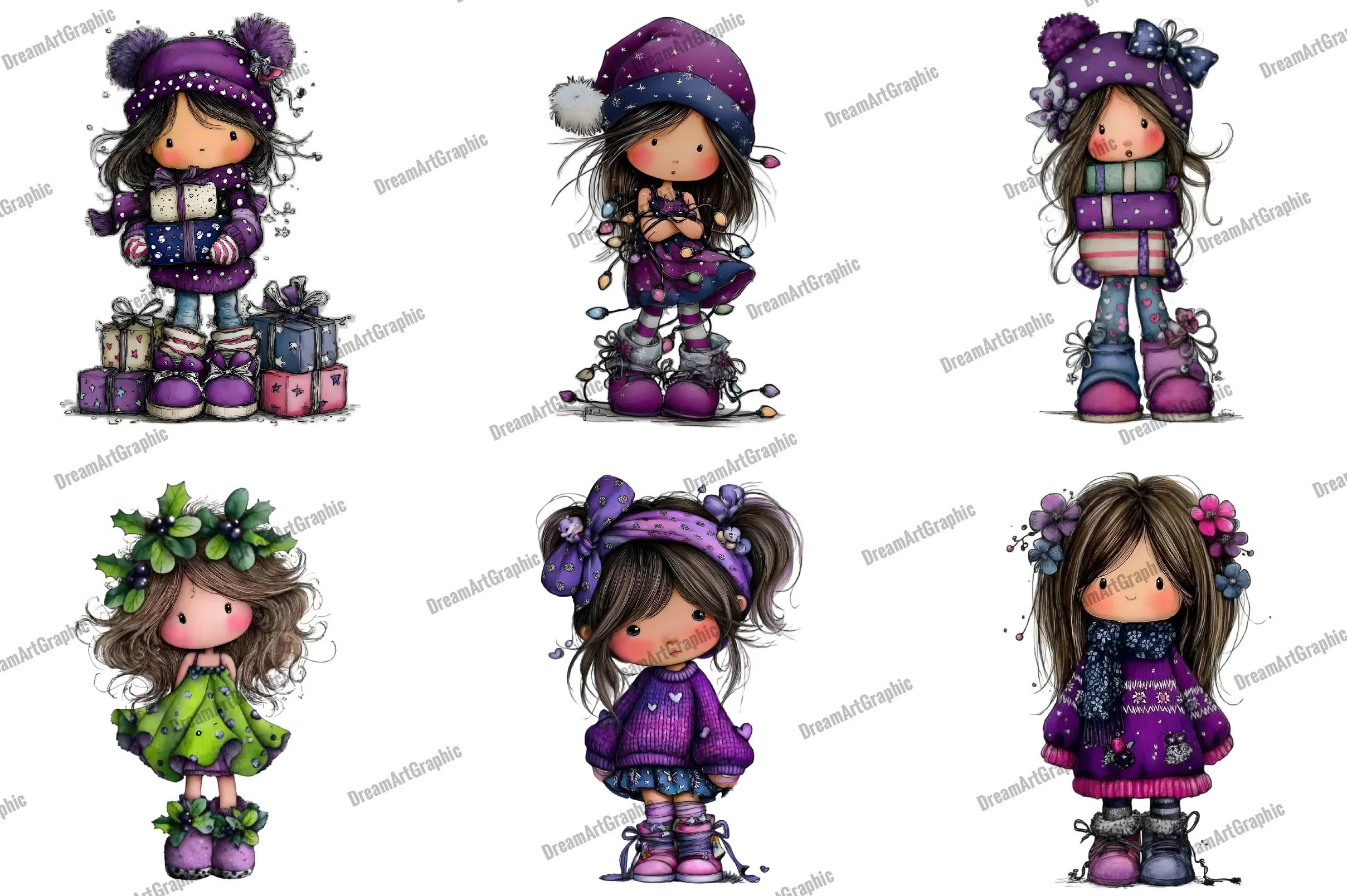 Cute Christmas Girl Clipart Bundle - CraftNest - Digital Crafting and Art