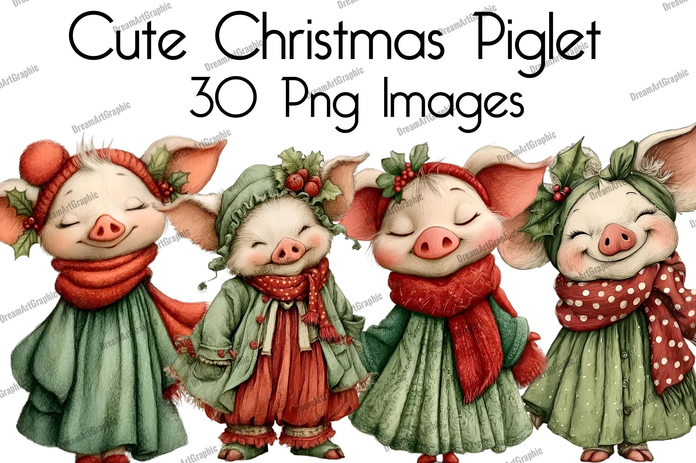 Cute Christmas Piglet Clipart Bundle - CraftNest - Digital Crafting and Art