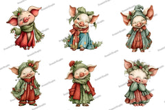 Cute Christmas Piglet Clipart Bundle - CraftNest - Digital Crafting and Art