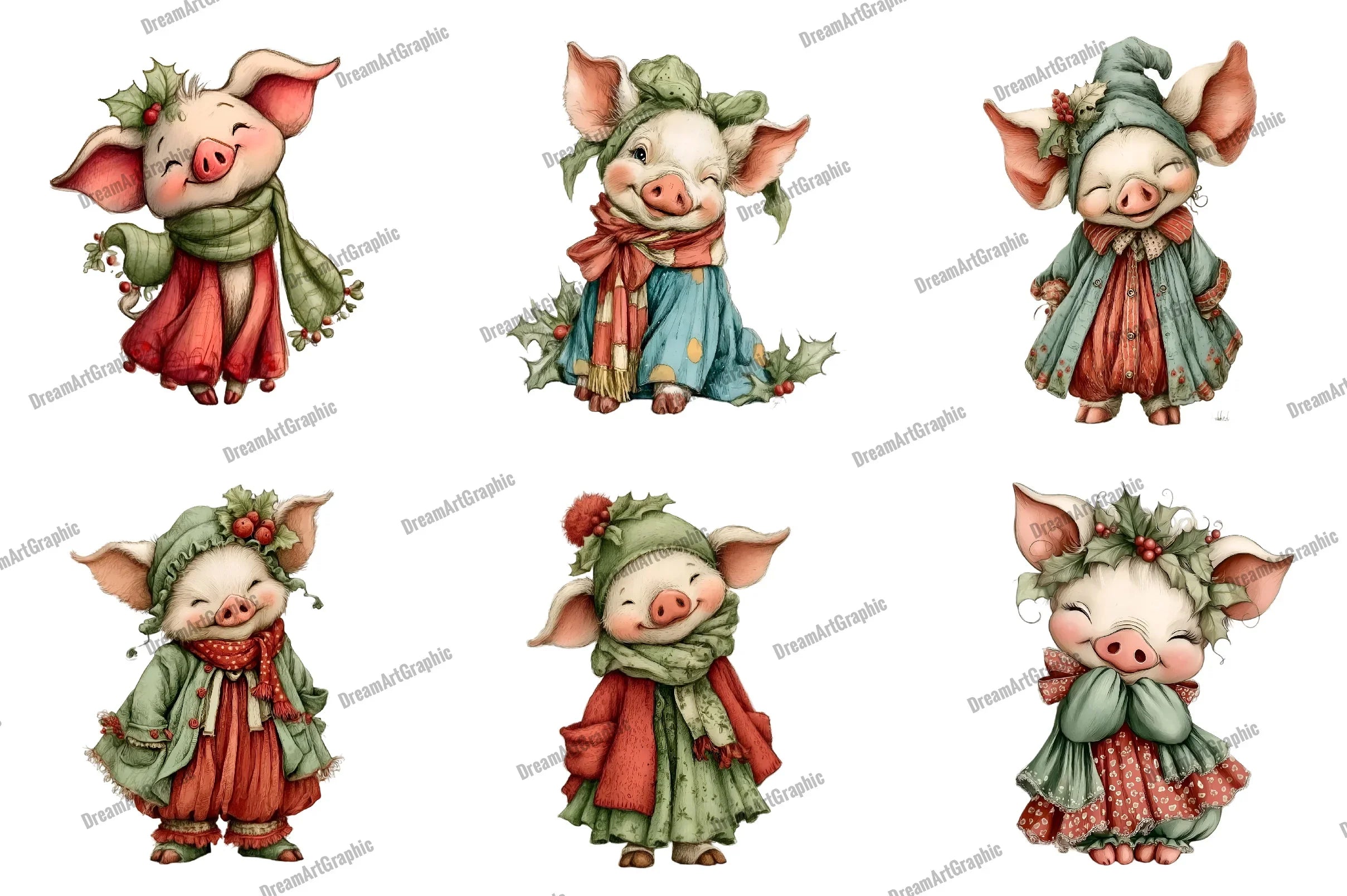 Cute Christmas Piglet Clipart Bundle - CraftNest - Digital Crafting and Art