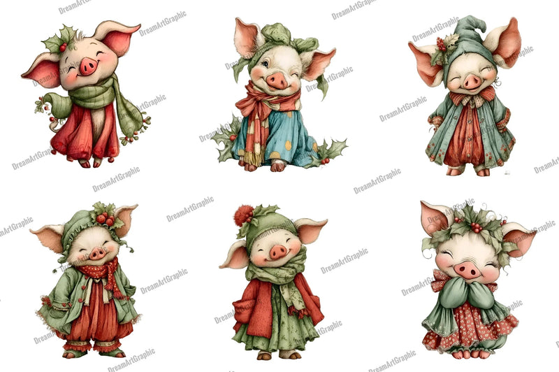 Cute Christmas Piglet Clipart Bundle - CraftNest - Digital Crafting and Art