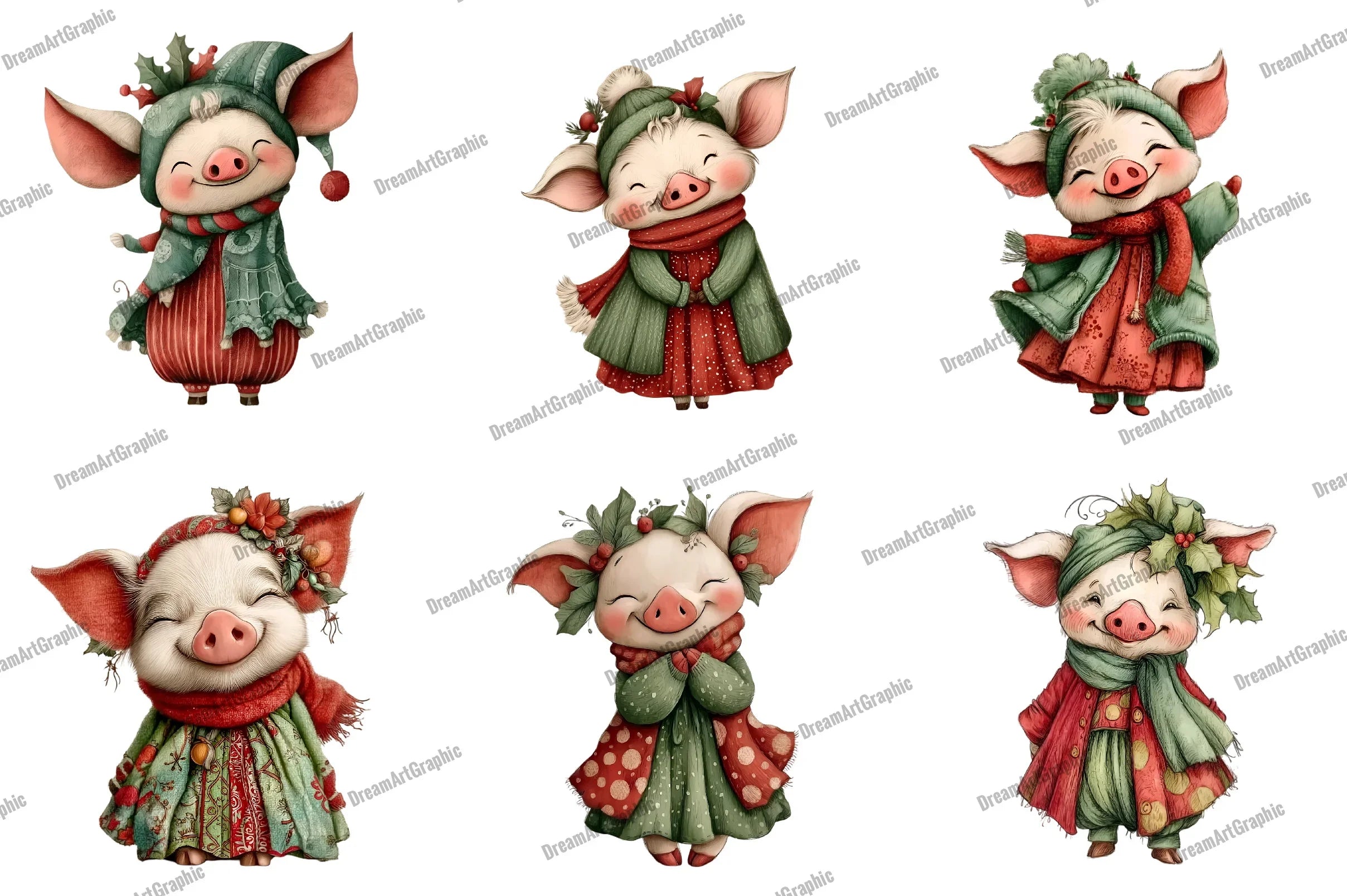 Cute Christmas Piglet Clipart Bundle - CraftNest - Digital Crafting and Art