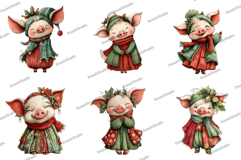 Cute Christmas Piglet Clipart Bundle - CraftNest - Digital Crafting and Art