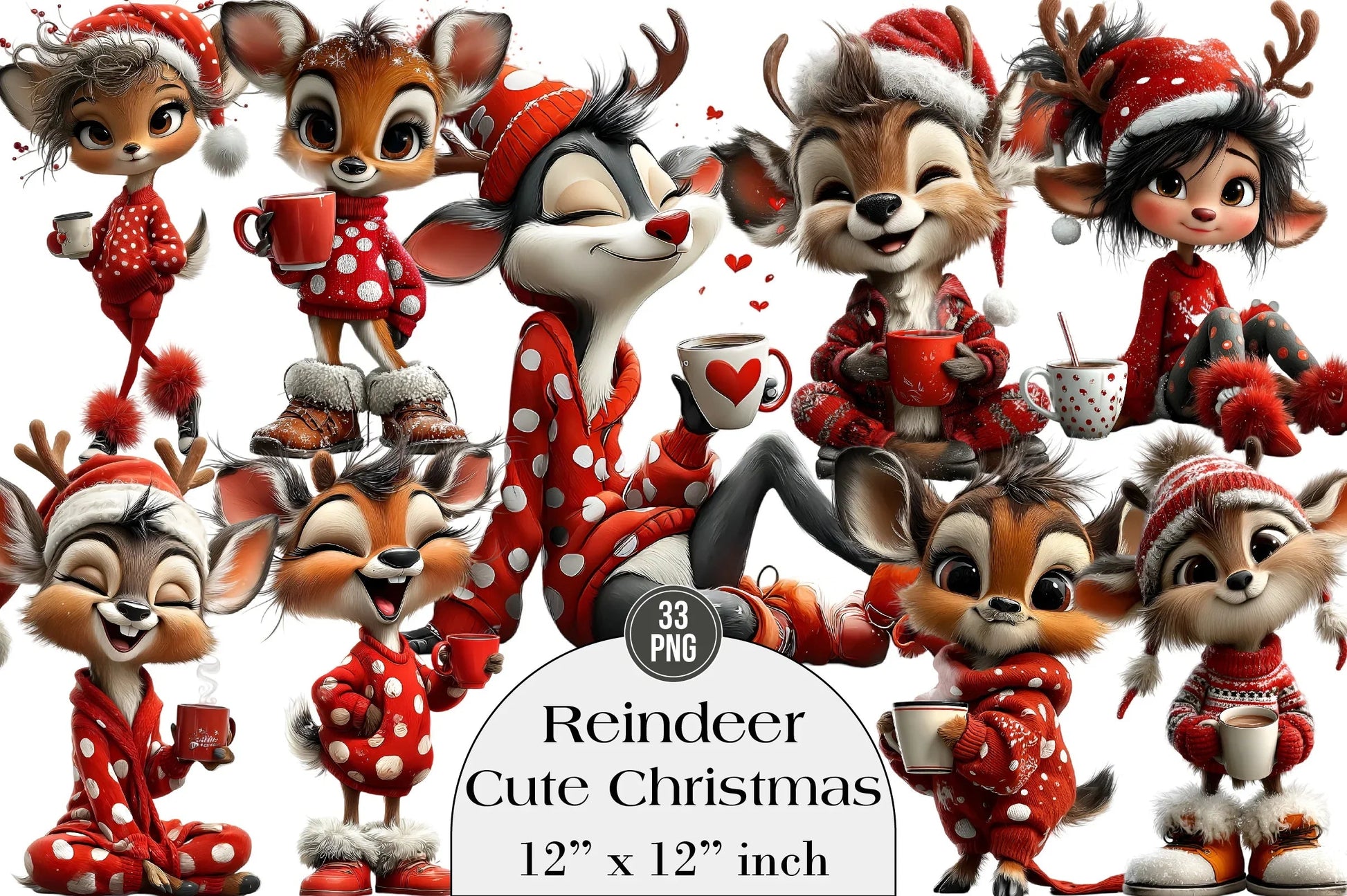 Cute Christmas Reindeer Clipart Bundle - CraftNest - Digital Crafting and Art