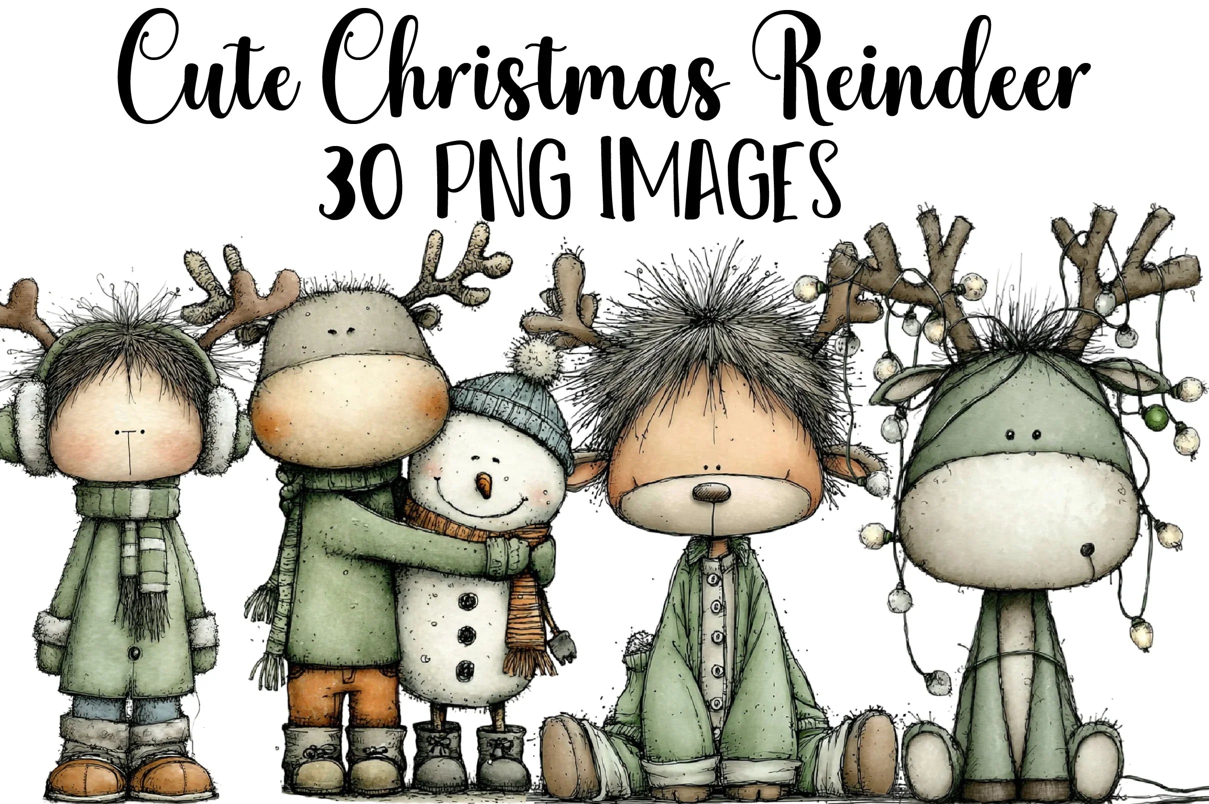 Cute Christmas Reindeer Clipart Bundle - CraftNest - Digital Crafting and Art