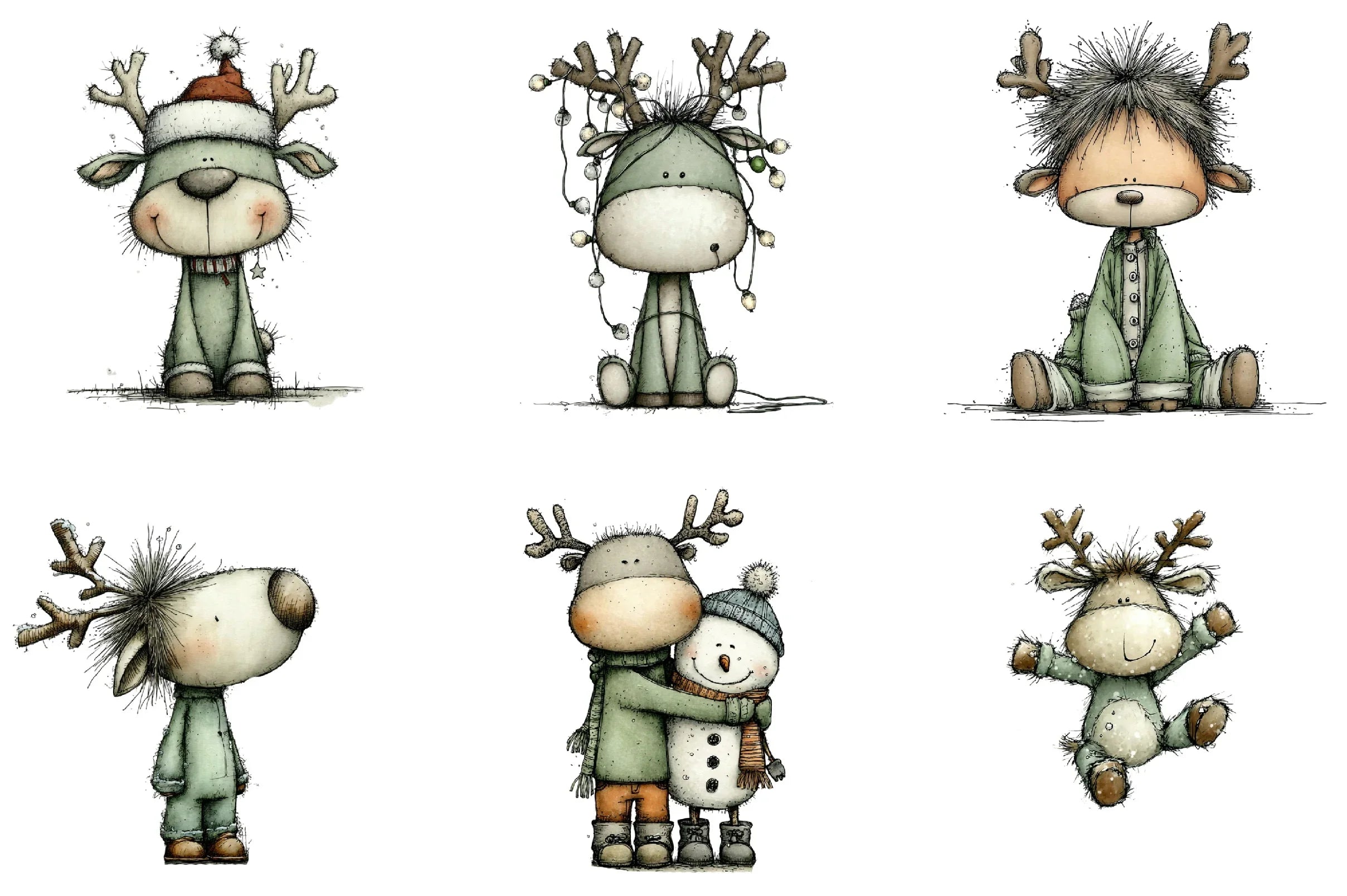 Cute Christmas Reindeer Clipart Bundle - CraftNest - Digital Crafting and Art