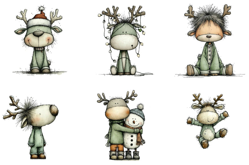 Cute Christmas Reindeer Clipart Bundle - CraftNest - Digital Crafting and Art
