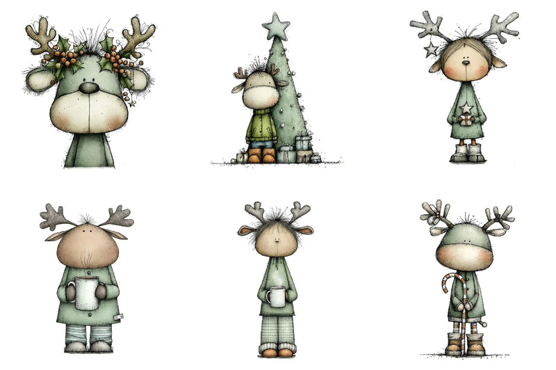 Cute Christmas Reindeer Clipart Bundle - CraftNest - Digital Crafting and Art