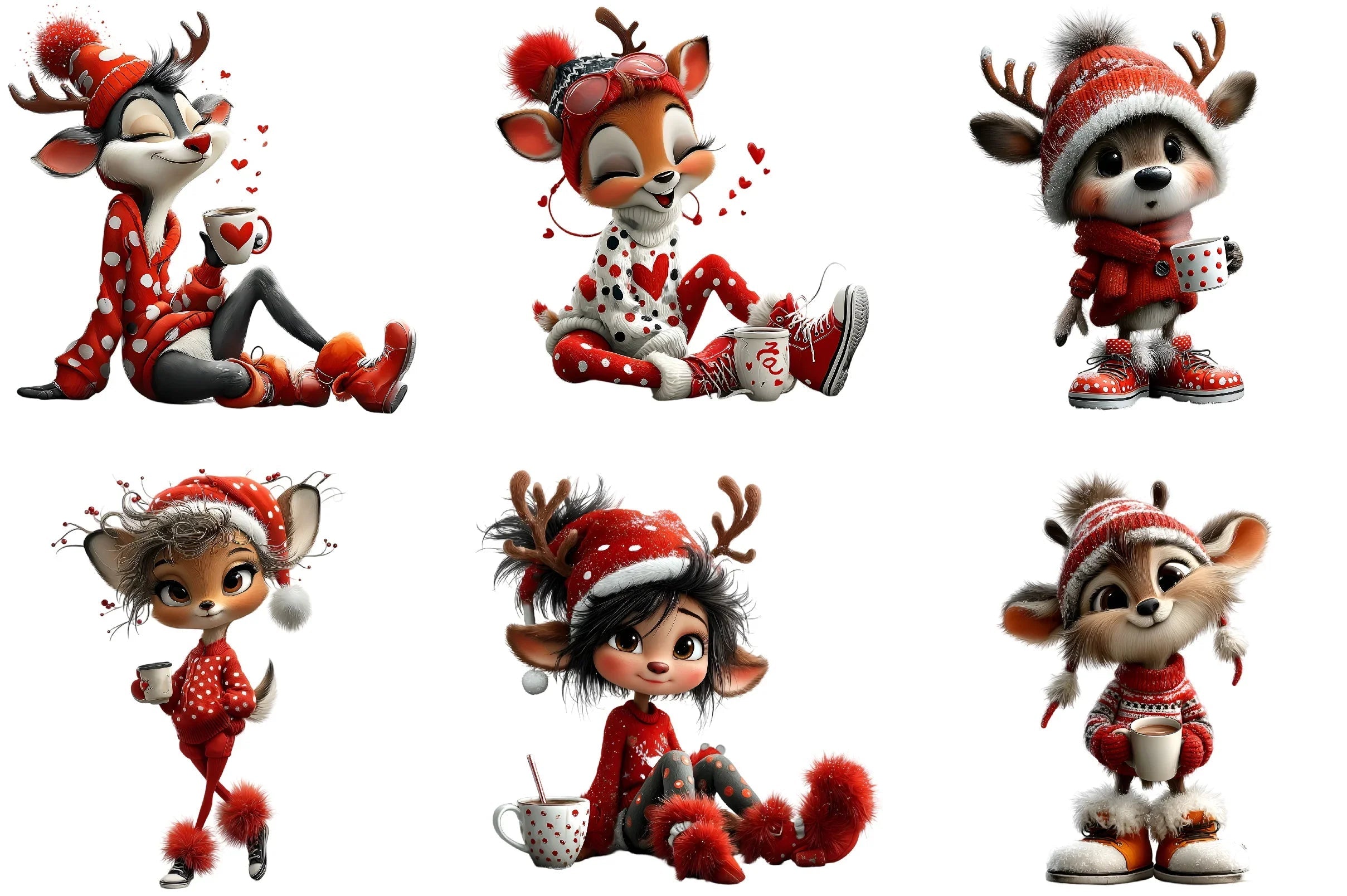 Cute Christmas Reindeer Clipart Bundle - CraftNest - Digital Crafting and Art
