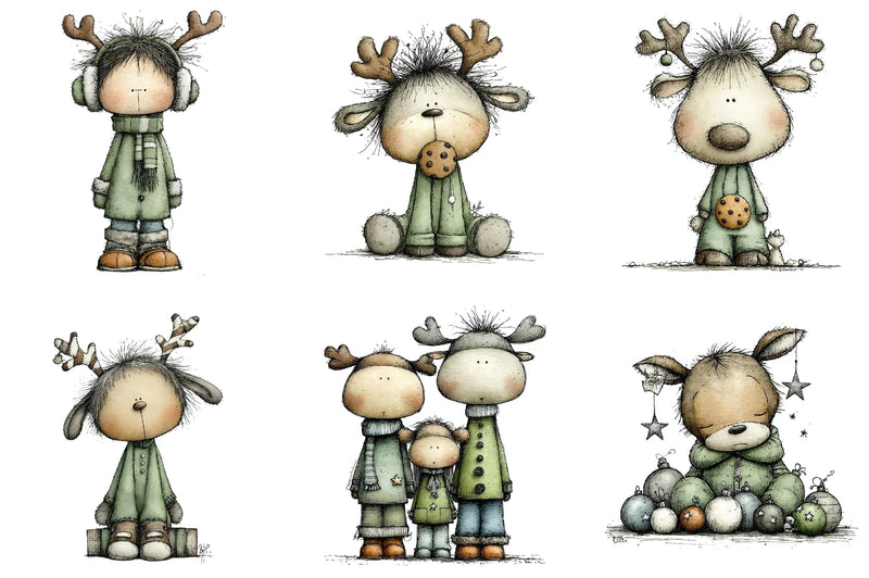 Cute Christmas Reindeer Clipart Bundle - CraftNest - Digital Crafting and Art