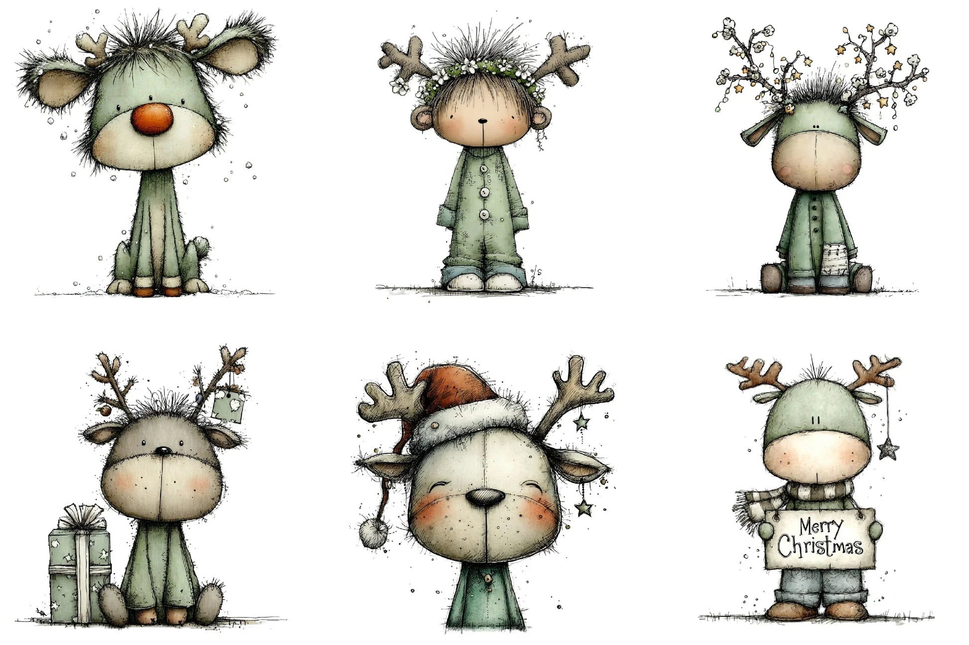 Cute Christmas Reindeer Clipart Bundle - CraftNest - Digital Crafting and Art