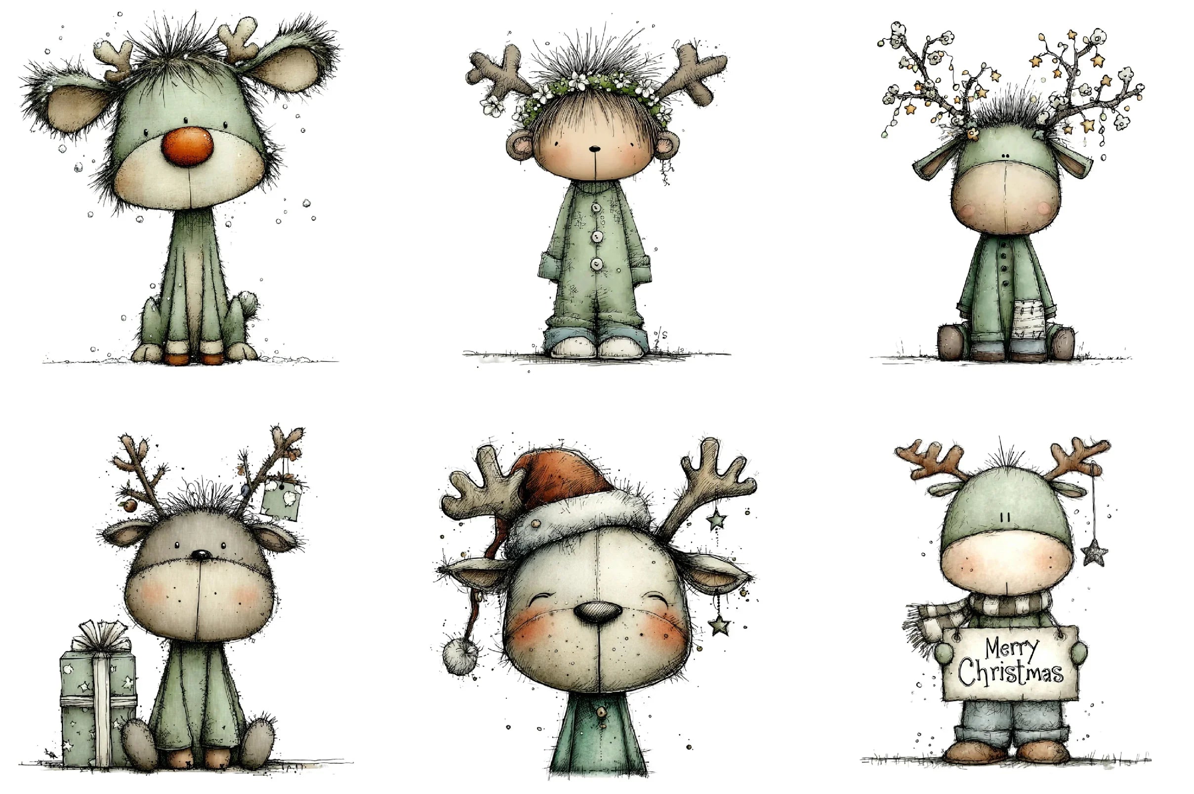 Cute Christmas Reindeer Clipart Bundle - CraftNest - Digital Crafting and Art
