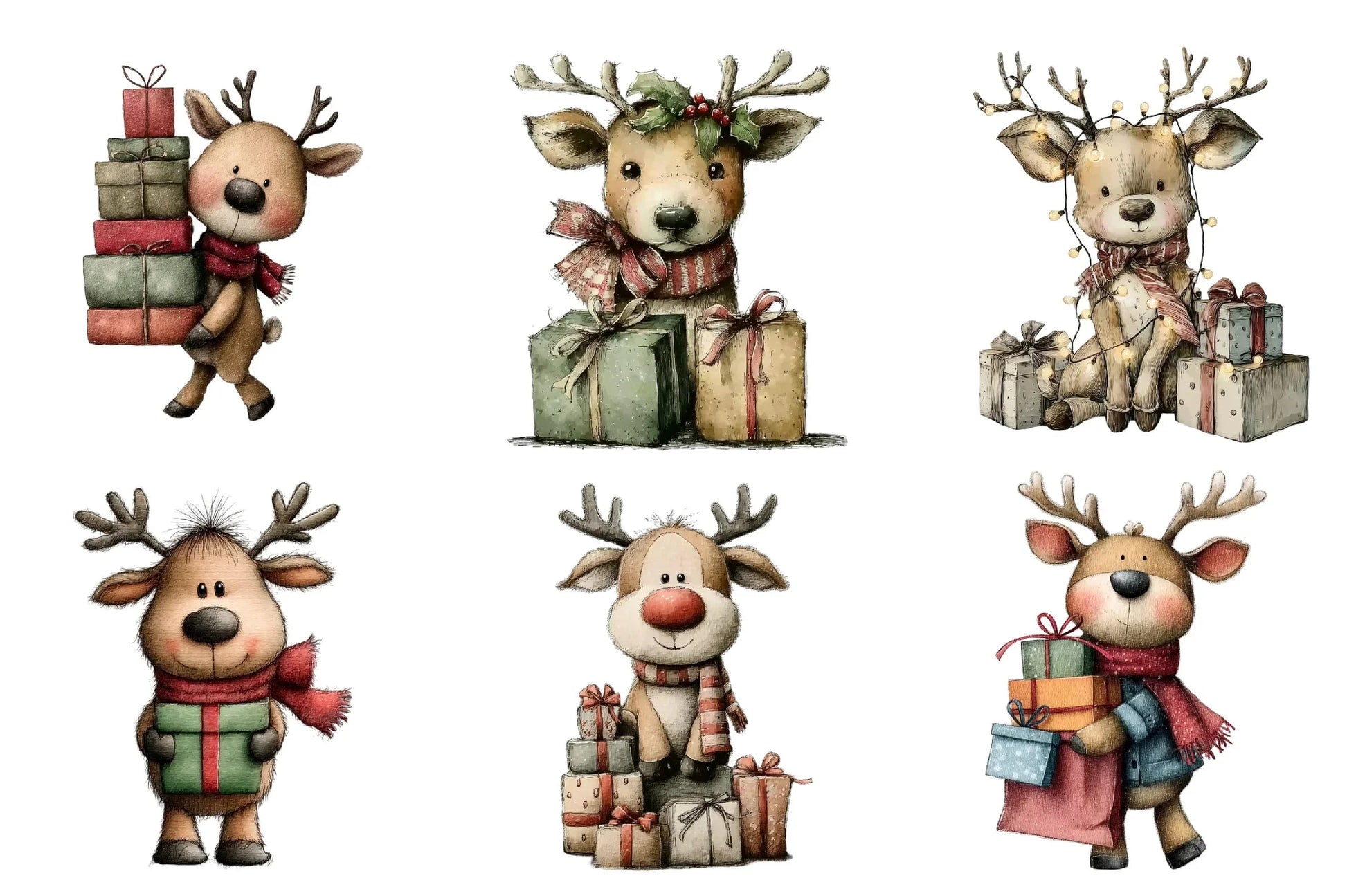 Cute Christmas Reindeer Gift Box Clipart Bundle - CraftNest - Digital Crafting and Art