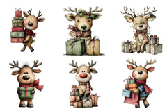 Cute Christmas Reindeer Gift Box Clipart Bundle - CraftNest - Digital Crafting and Art