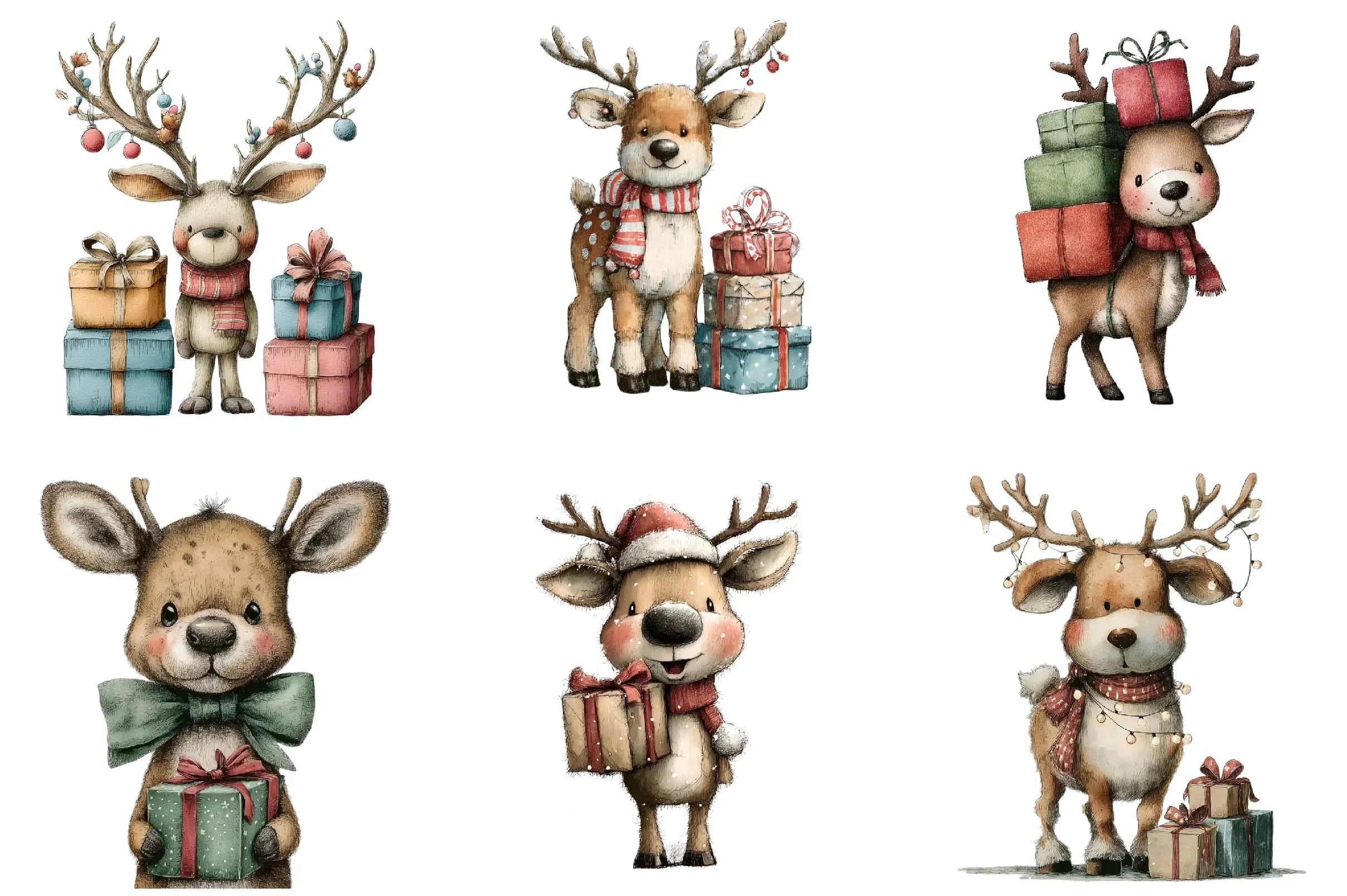 Cute Christmas Reindeer Gift Box Clipart Bundle - CraftNest - Digital Crafting and Art