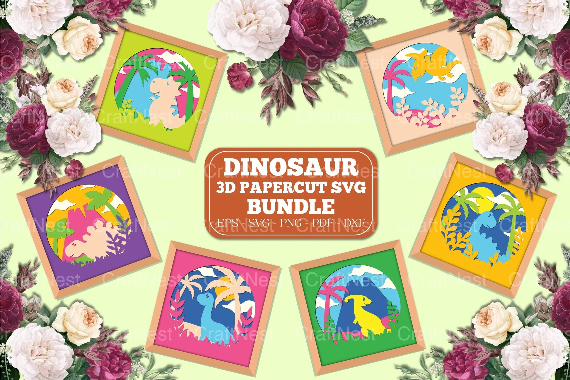Cute Dinosaur 3D Layered Papercut Clipart Bundle - CraftNest - Digital Crafting and Art