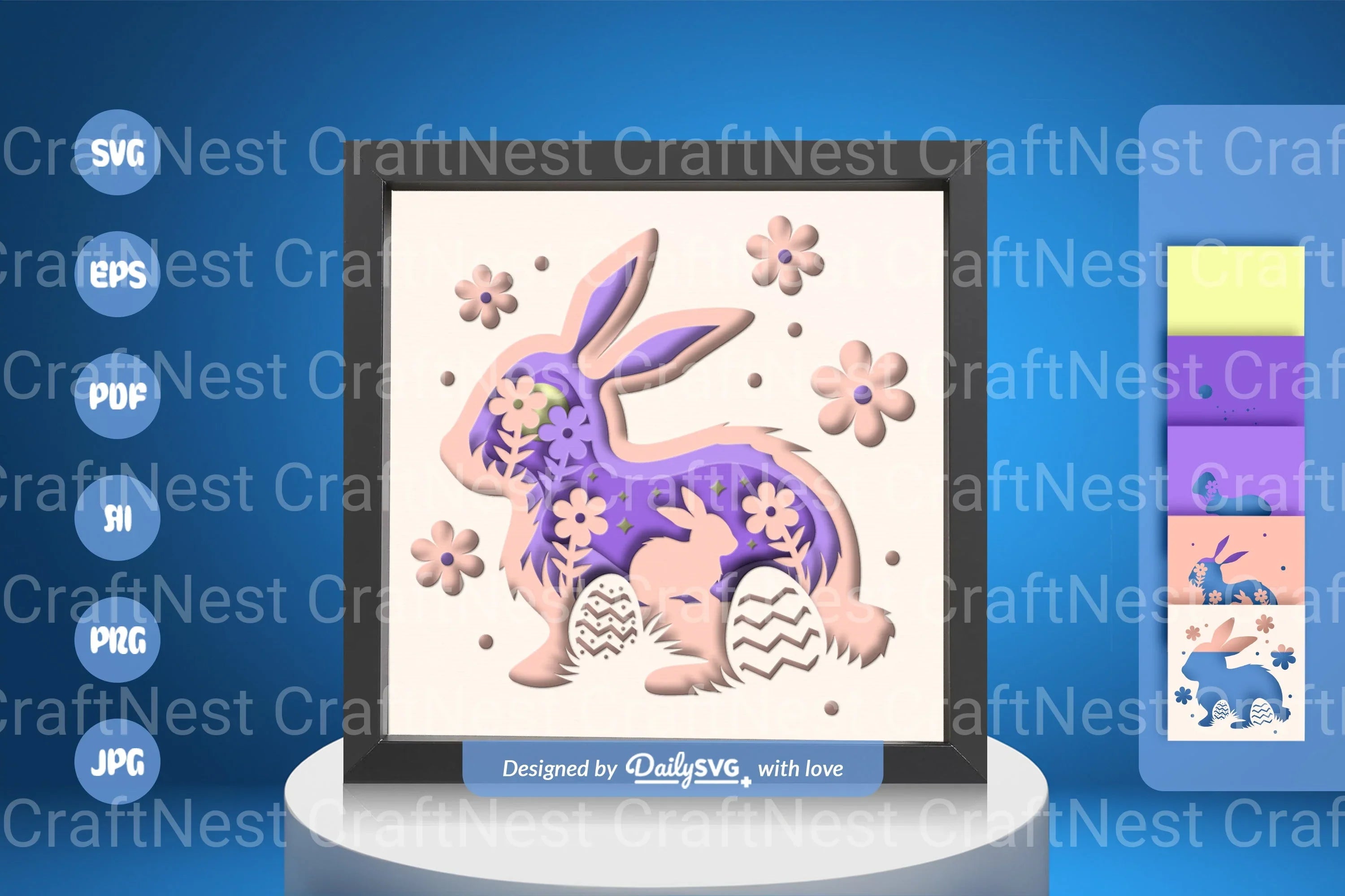 Cute Easter Bunny Papercut SVG Bundle for Easter Eggs