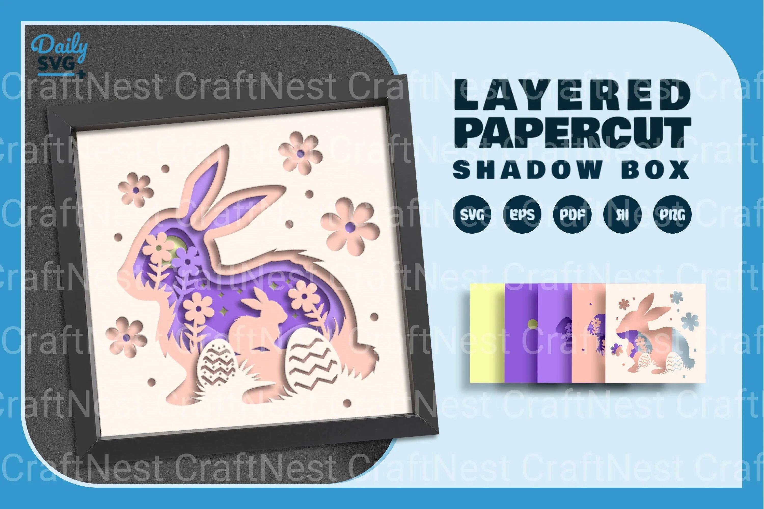 Cute Easter Bunny Papercut SVG Bundle for Easter Eggs