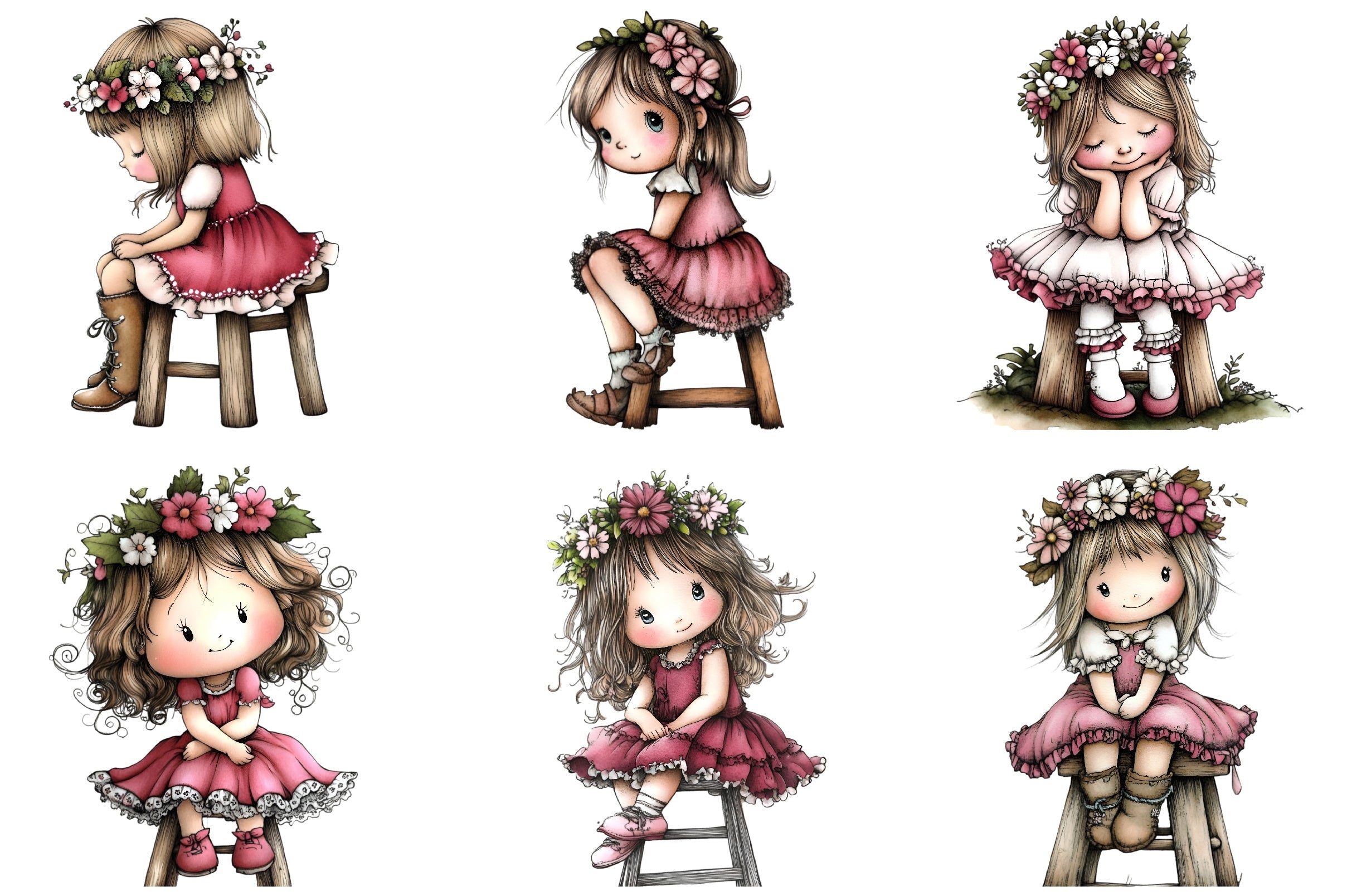 Cute Flower Girl Clipart Bundle