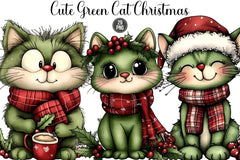 Cute Green Cat Christmas Clipart Bundle - CraftNest - Digital Crafting and Art