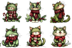 Cute Green Cat Christmas Clipart Bundle - CraftNest - Digital Crafting and Art