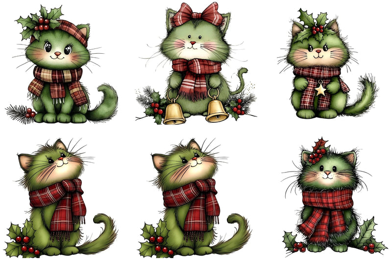 Cute Green Cat Christmas Clipart Bundle - CraftNest - Digital Crafting and Art