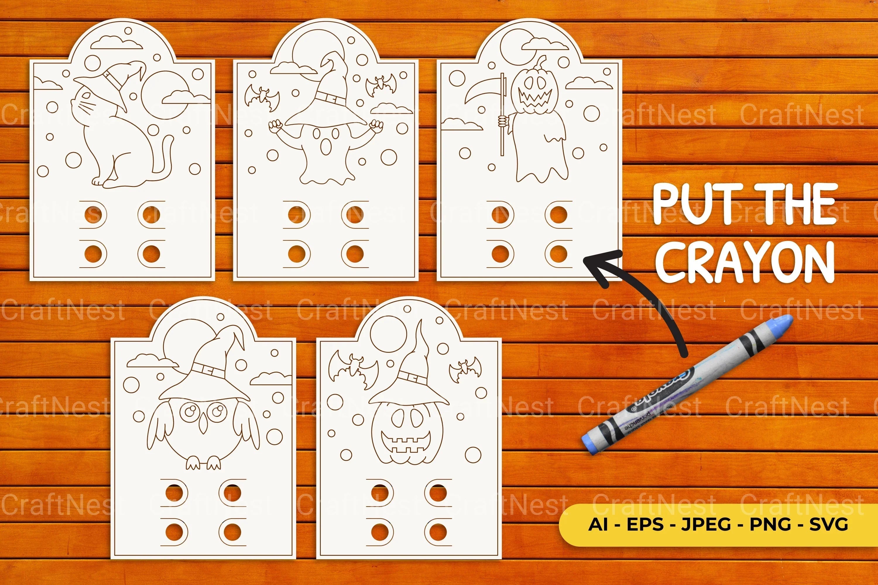 Cute Halloween Coloring Card Bundle - CraftNest - Digital Crafting and Art