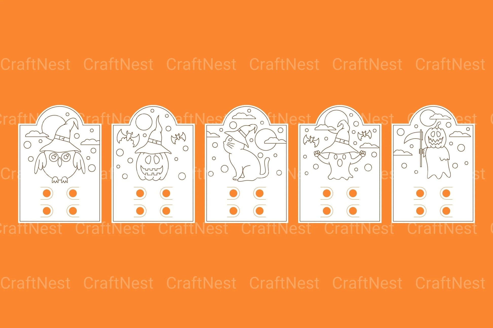 Cute Halloween Coloring Card Bundle - CraftNest - Digital Crafting and Art