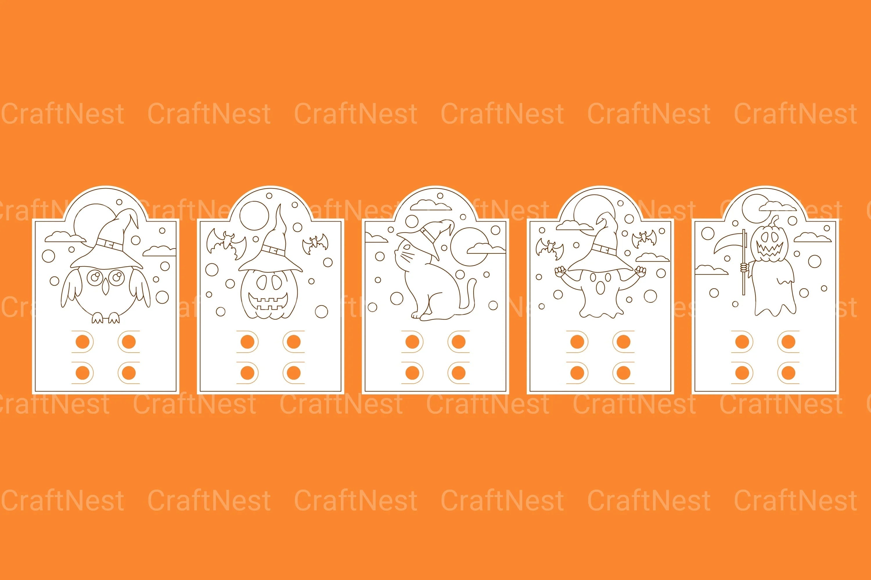 Cute Halloween Coloring Card Bundle - CraftNest - Digital Crafting and Art