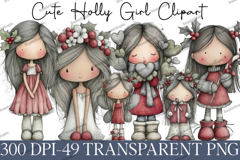 Cute Holly Girl Clipart Bundle - CraftNest - Digital Crafting and Art