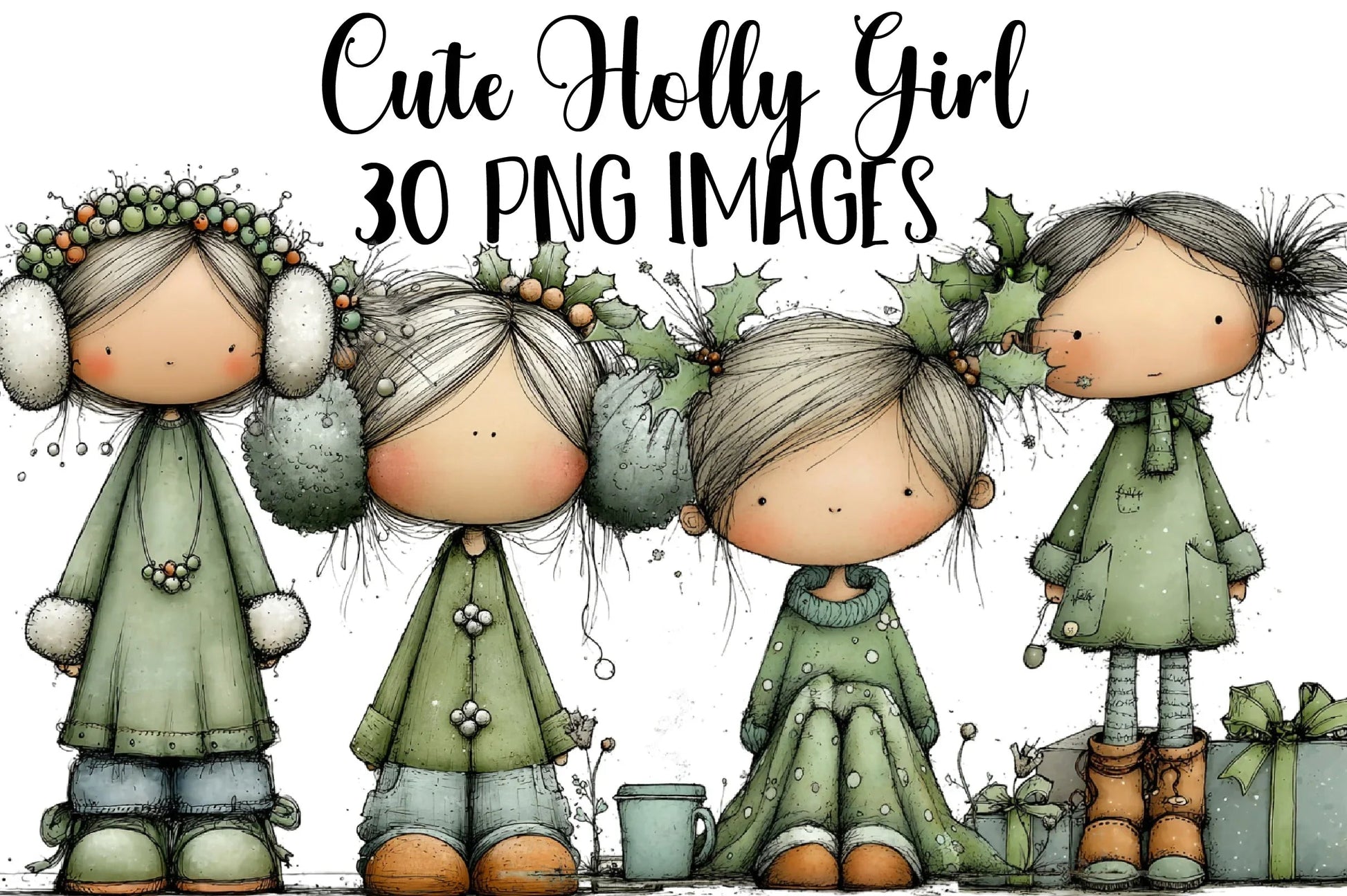 Cute Holly Girl Clipart Bundle - CraftNest - Digital Crafting and Art