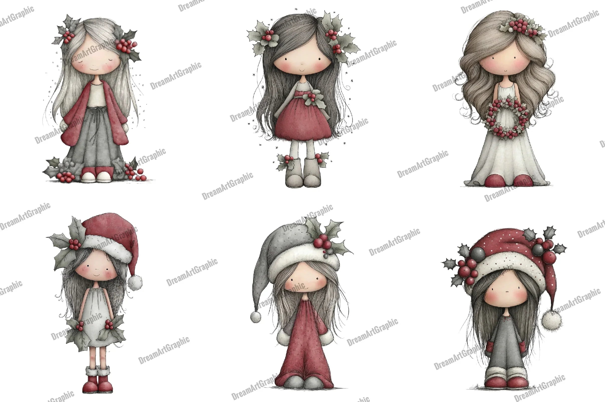 Cute Holly Girl Clipart Bundle - CraftNest - Digital Crafting and Art
