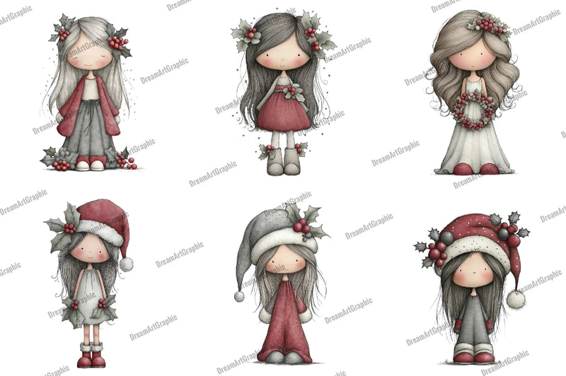 Cute Holly Girl Clipart Bundle - CraftNest - Digital Crafting and Art