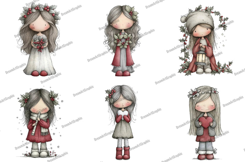 Cute Holly Girl Clipart Bundle - CraftNest - Digital Crafting and Art