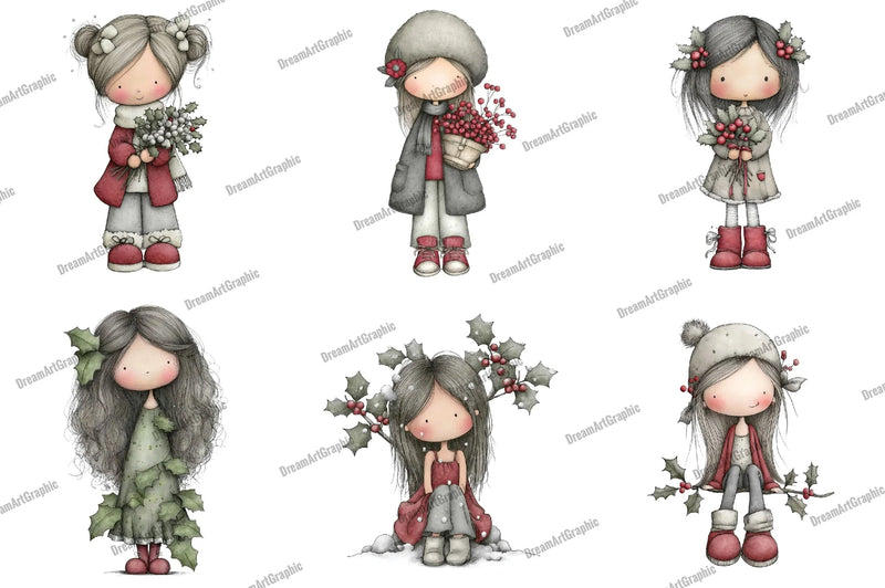 Cute Holly Girl Clipart Bundle - CraftNest - Digital Crafting and Art