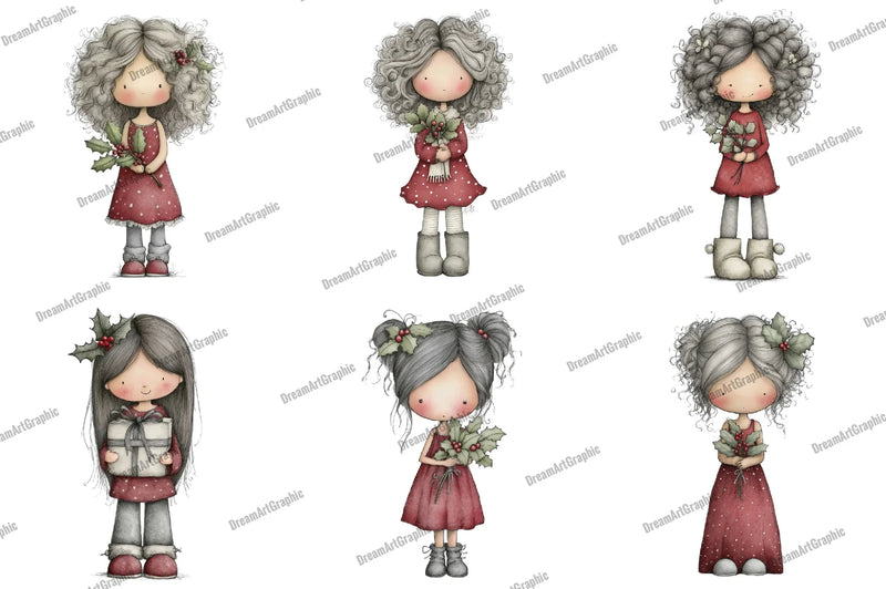Cute Holly Girl Clipart Bundle - CraftNest - Digital Crafting and Art
