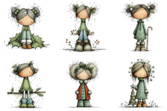 Cute Holly Girl Clipart Bundle - CraftNest - Digital Crafting and Art