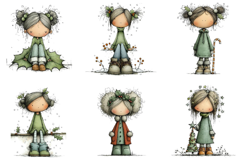 Cute Holly Girl Clipart Bundle - CraftNest - Digital Crafting and Art