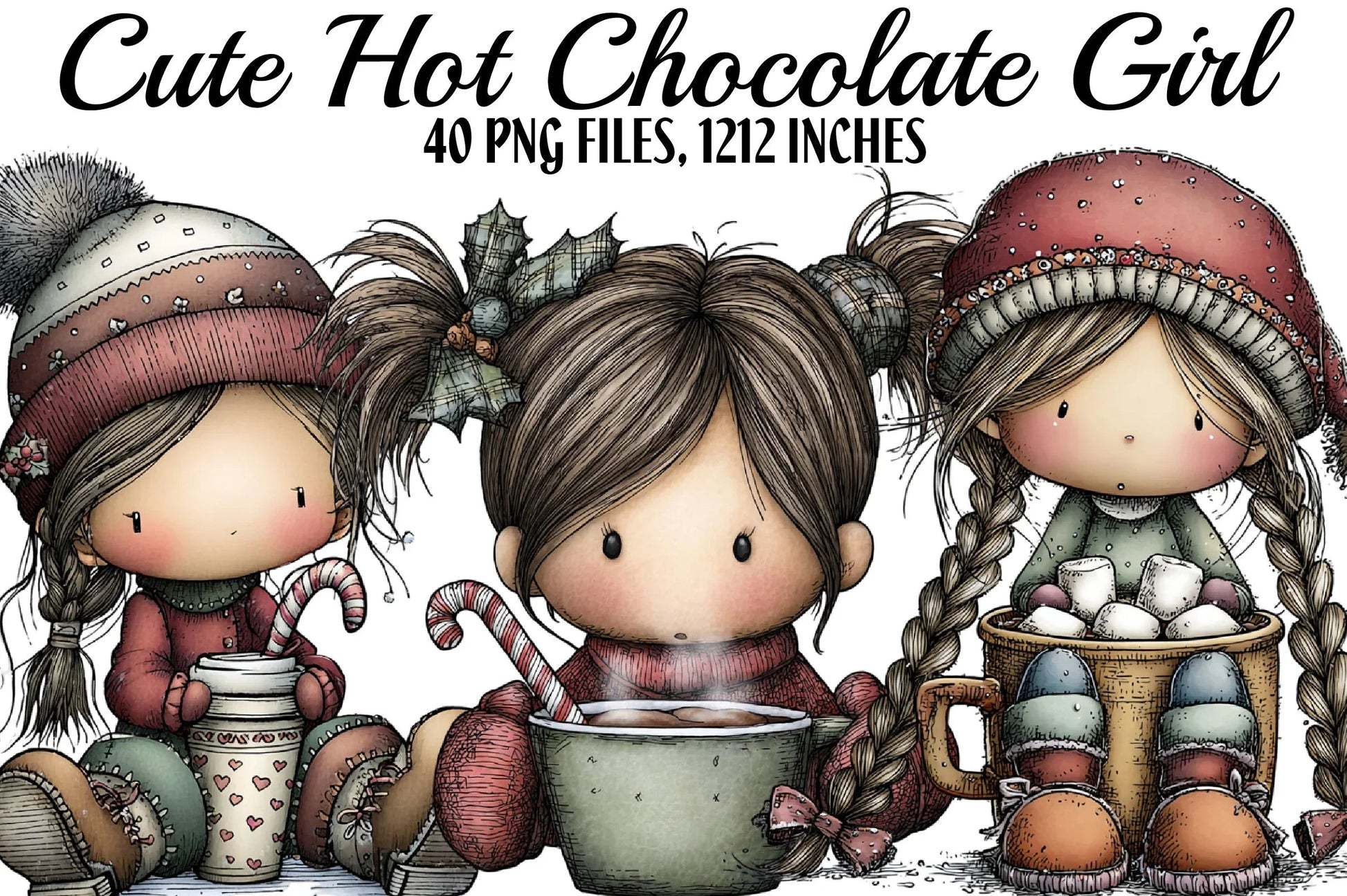 Cute Hot Chocolate Girl Clipart Bundle - CraftNest - Digital Crafting and Art