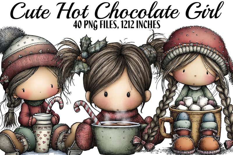 Cute Hot Chocolate Girl Clipart Bundle - CraftNest - Digital Crafting and Art